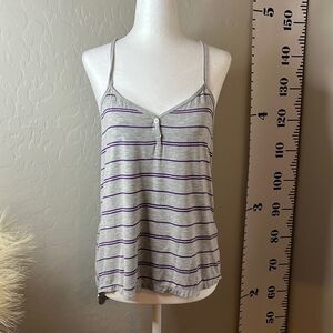 Alfani gray and purple striped tank top skinny straps decorative buttons size S